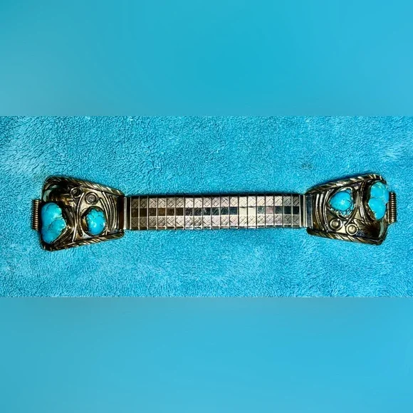 Estate sale..Men’s Navajo style Silver and Turquoise expansion watch band - Picture 1 of 3